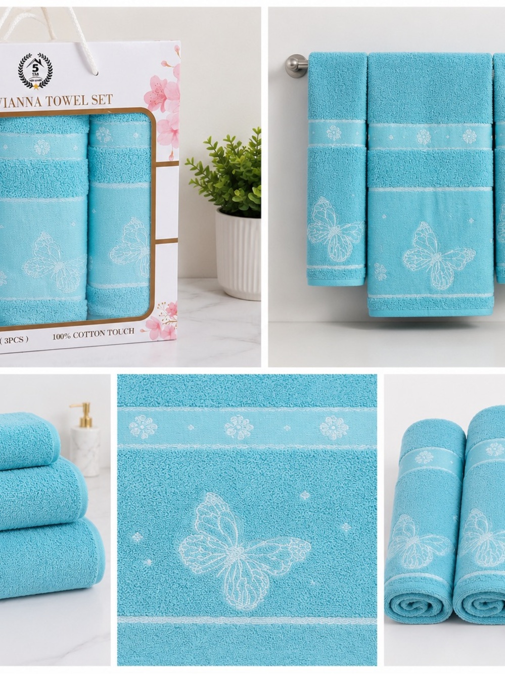 Valentina Turquoise Butterfly Cotton Towel Set